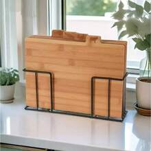 2026 Label Marked Bamboo Cutting Board Collection With Storage Stand, Rustproof Metal Frame Chopping Board Organizer, Multipurpose Kitchen Accessory For Home Food Cutting & Classification Storage - Camel - View 5