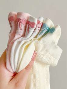 6 Pairs Summer Pure Cotton Short Socks, Thin Breathable Low-Cut Socks, Seamless Socks With Embroidered Bow On Heel - Multicolor - View 7