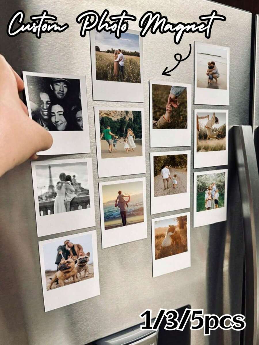 1/3/5 Pcs Custom Photo Fridge Magnets With Personalized Text Printing, Customized Picture Magnets, Decor Gift For Birthdays, Housewarming And Save The Date - Multicolor - View 1