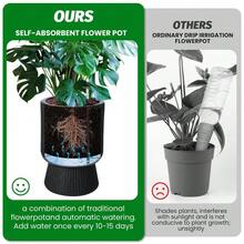 14.2" Tall Planters Set Of 2, Self-Watering Plant Pots With Drainage, Water Level Monitor & Wheels, Flower Pots For Patio, Porch, Living Room, Home Office - Black - View 8