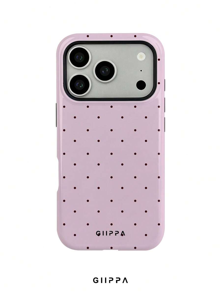 GIIPPA 淡粉色與酒紅色波點 2-In-1 啞光質感手機殼，相容於 17、17 Air、16、15、14、13、12、11、PRO MAX、PLUS，優雅設計適合男女，聖誕節、情人節、復活節、婚禮季和生日送女友的完美禮物！