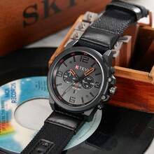 1pc Leather Strap Chronograph Quartz Sports Watch - Yellow - View 11