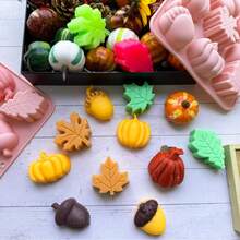 3D Pumpkin Silicone Mold, Autumn Silicone Mold, Halloween Thanksgiving Candy Mold, Autumn Maple Leaf Acorn Shaped Chocolate Candy Cake Baking Tray Mold For Cake Decoration, Cupcake Toppers, Resin Candles - Multicolor - View 7