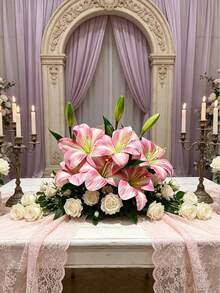 1/3/5/9/15pcs 14.57 Inch Artificial Lily Flowers, Faux Floral Decor For Bedroom, Living Room, Vanity, Indoor Decoration, Pink Chrysanthemum, Valentine's Day Gift, Birthday Graduation Gift - Multicolor - View 2