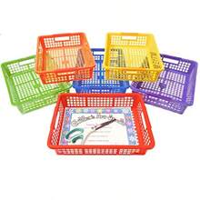 Podzly Colored Storage Bins - Set of 6 Stackable Rainbow Rectangle Baskets for Teacher or Student Paper Trays Classroom Library Toy Cubby Desk and Office Table Organization 13 x 9.75 x 3 Inches - rojo amarillo naranja morado azul verde - Ver 2