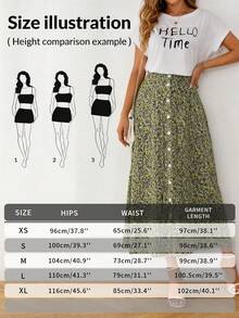 EARO Women's Blue Floral A-Line Maxi Skirt, Button Detail Design, Casual Flowy Non-Stretch Fabric Vacation - Yellow - View 9