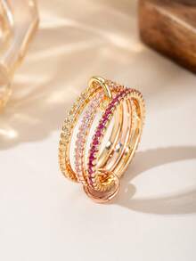 3rd Ring Roa Exquisite Cubic Zirconia 18K Gold Multi-Band Stackable Rings For Men And Women, Suitable For Daily Wear, Banquets And Nightclub Occasions - Gold - View 2