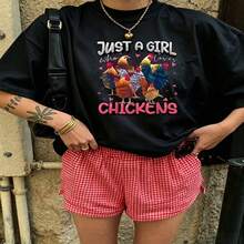 Cute Daily Casual Graphic T-Shirt 100% Cotton Oversized Soft Breathable Casual Crewneck Short Sleeve Top Aesthetic Daily Fashion Lovers Casual Wearers Gift Givers  Basic - 黑色 - 查看 18