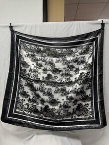 1 pieza Pañuelo cuadrado de seda sintética fina con estampado vintage elegante para mujer, estilo bohemio, pañuelo para el cuello, chal, pañuelo ligero y cómodo para la cabeza - Negro - Ver 3