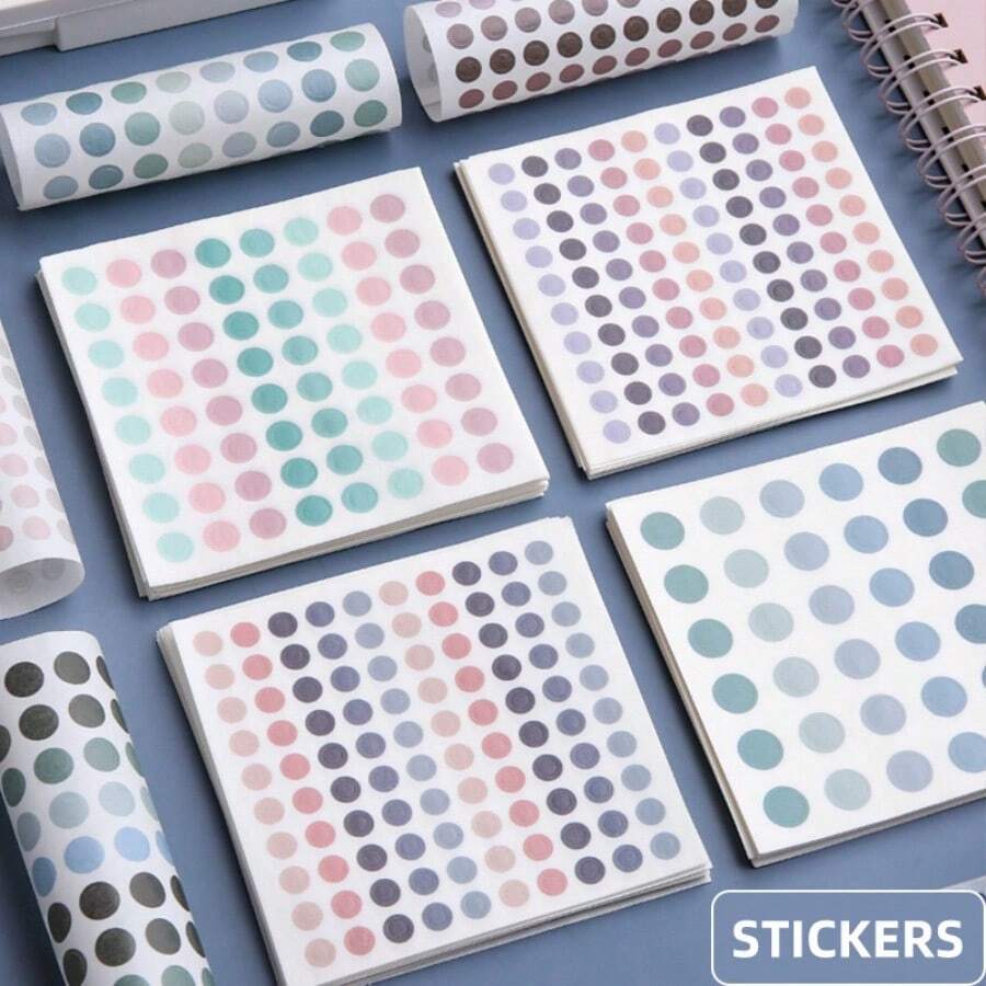 50 piezas Pegatinas de puntos degradados Morandi, 4/6/8mm Pegatinas de puntos de color macaron para Bullet Journal, adecuadas para Scrapbook, Planificador, Sobre, Decoración de tarjetas - 50 hojas - Ver 1
