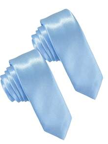 2pcs Men's Solid Color Neckties, Business Formal Narrow Neckties (5cm) - 2pcs Light Blue - View 3