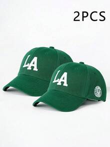 1pc/2pcs Embroidered LA Baseball Cap, Adjustable Sun Protection Casual Hat, Suitable For Spring/Autumn Travel, Beach Vacation, Men's Sun Hat, Y2K Style Youth Cap - Dark Green - View 20