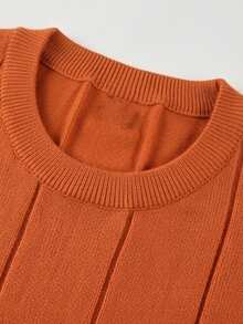 Men's Spring/Summer Ribbed Crew Neck Lightweight Loose Fit Knit Short Sleeve T-Shirt - Orange - View 9