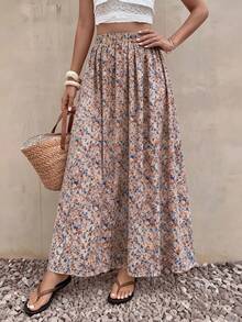 Women's All-Over Ditsy Floral Skirt, Elegant Casual Ditsy Floral Skirt For Holiday, Office, Daily, Date, Travel, Spring, Summer, Autumn Pink Vacation - Pink - View 5