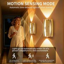 Lámpara de pared con sensor de movimiento LED, lámpara de aplique decorativa de pared, luz de pared LED inalámbrica, luz nocturna alimentada por batería, eficiente energéticamente, adecuada para pasillos, baños, dormitorios, cocinas, mesas, armarios, decoración del hogar, decoración de la sala de estar - Multicolor - Ver 4