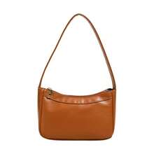 1pc Solid Color Minimalist PU Leather Women's Bag, Lightweight Zipper Closure Handbag, Versatile Shoulder Bag For Girls' Daily Use - one-size - View 10