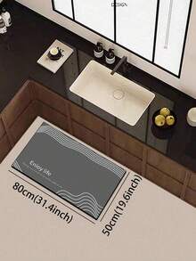 1pc Diatom Mud Kitchen Floor Mat With Dark Grey Background, White Parallel Curved Line Decor On Four Corners, White "Enjoy Life" Theme English Text And Small Lettering In The Center, Minimalist Ins Style Line Letter Geometric Pattern, Luxury Fashionable Cushioned Anti-Fatigue Kitchen Rug - Multicolor - View 7