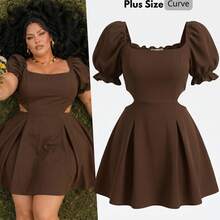 Women's Plus Size Short Dress, Open Style With Slit, Lightweight And Comfortable, Sizes 46 To 56 - Rust Brown - View 1