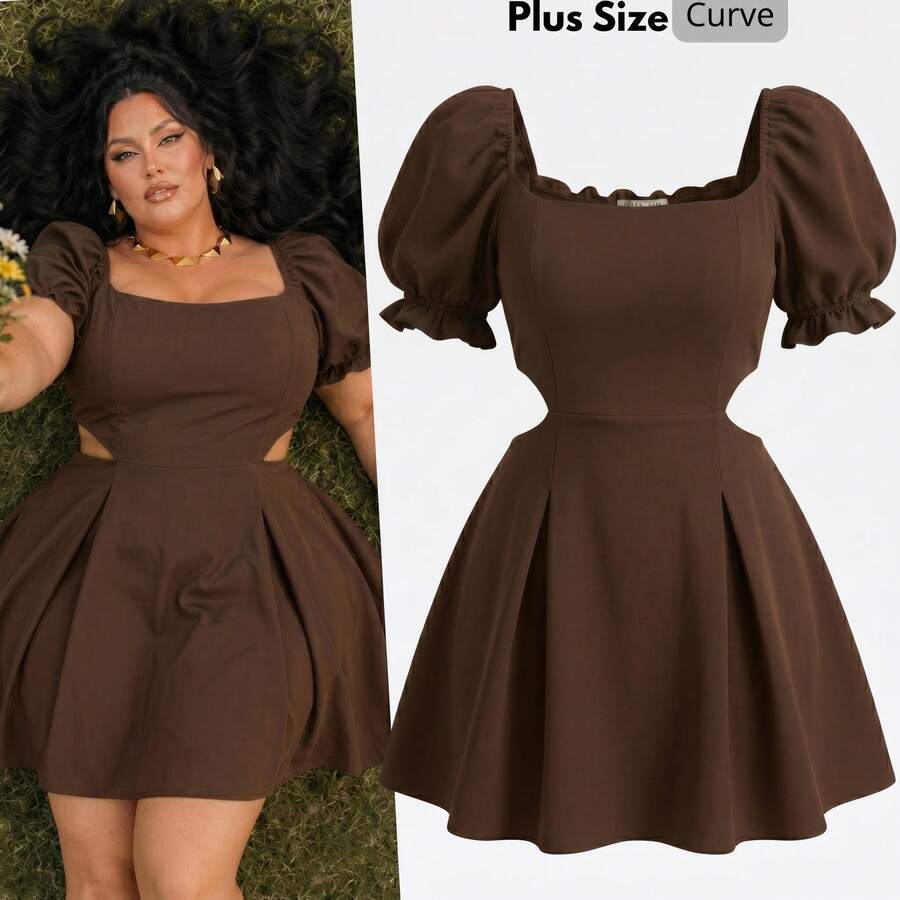 Women's Plus Size Short Dress, Open Style With Slit, Lightweight And Comfortable, Sizes 46 To 56 - Rust Brown - View 1