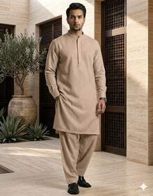 Estationeryhouse Raw Silk Kurta Pyjama For Men, With Cotton Lining And 2 Pockets - Beige - View 2