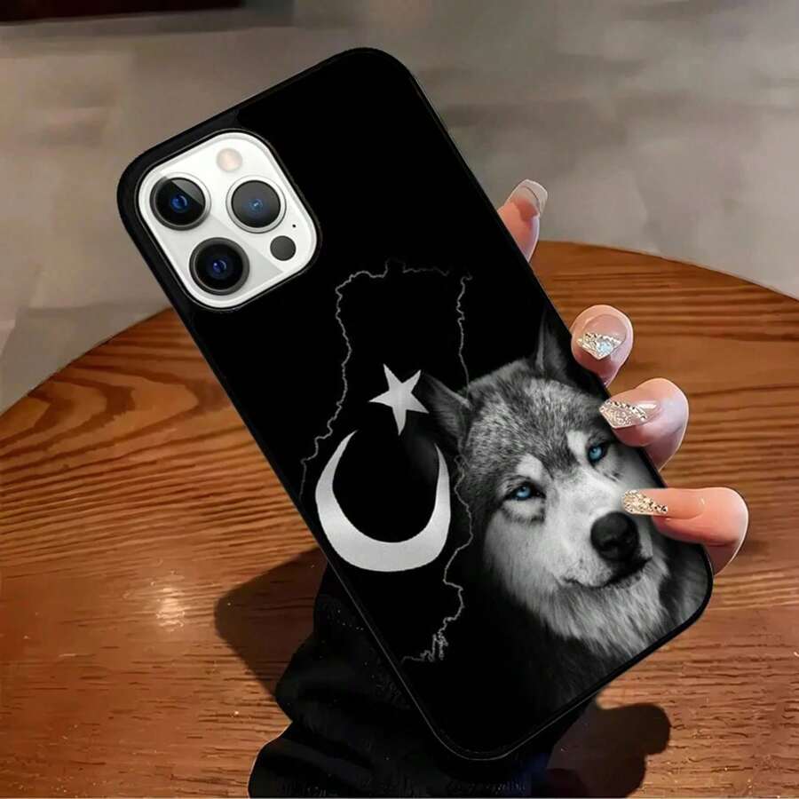 Turkish Language Phone Case, Gray Wolf Design, Compatible With IPhone 17, Air, 16, 15, 14, 13, 12, 11, Pro Max, Max Plus, Protective Case, Case Compatible With IPhone 17 Pro Max, 17 Case, 16 Pro Max Case - MK0132594 - 查看 1