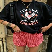 Cute Daily Casual Graphic T-Shirt 100% Cotton Oversized Soft Breathable Casual Crewneck Short Sleeve Top Aesthetic Daily Fashion Lovers Casual Wearers Gift Givers  Basic - 黑色 - 查看 18