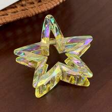 6pcs Multicolor Holographic Star Hair Claw Clips, 3D Faceted Iridescent Laser Texture, Macaron Gradient Colors, Large Hollow Star Design, Strong Grip For Thick Hair, Sweet & Cool Y2K Baddie Style, Versatile For Daily Hairstyles And Outfits, Aesthetic Clips - Multicolor - View 6