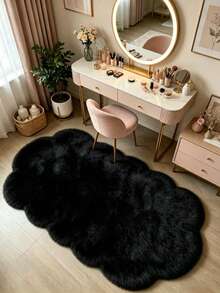 1pc Black Wavy Edge Asymmetrical Area Rug, Decorative Carpet, Bedroom Decor, Floor Mat, Carpet, Home Decor, Living Room Rug, Small Living Room Rug, Bedroom Carpet, Living Room Home Decor, Outdoor Rug, Washable Carpet - Black - View 3