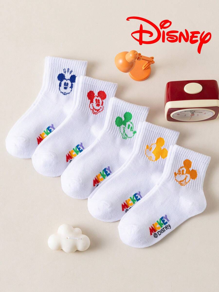 Disney 10/5/1 入迪士尼米奇可愛兒童白色中筒襪,米奇耳朵彩色 3D 圖案,夏季涼爽透氣卡通趣味襪,舒適透氣時尚夏季兒童襪,絕佳禮物,透氣吸濕,休閒,多功能,時尚卡通圖案中筒襪,適合學生,歐美尺寸兒童,禮物與日常使用。米奇與他的朋友白色兒童襪 - 彩色 - 查看 1