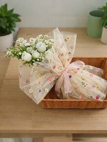 1pc Champagne Embroidered Floral Mesh Table Runner, Birthday Party Tablecloth, Tablecloth, Tablecloth, Birthday Decoration, Birthday Party Supplies, Baby Shower Decoration, Birthday Gift, Party Favor, Wedding Decoration Supplies, Baby Shower, Gender Reveal Party, Bridal Shower, Home Decor, Room Decor, Kitchen Table Cover, Wedding Arch Fabric - Champagne Gold Embroidered Flowers - View 11