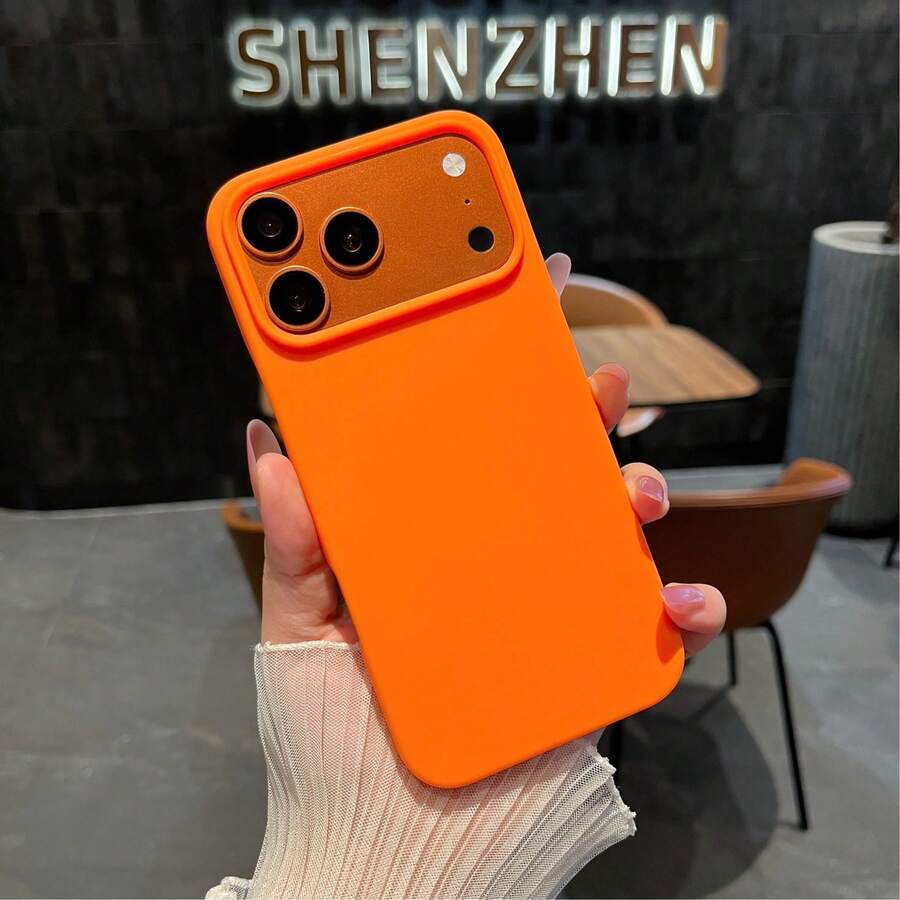 噴漆無框糖果色液態矽膠手機殼,分體設計大鏡頭開孔防指紋超薄殼,適用於 iPhone 17 16 15 14 13 Pro Max 12 Pro Max 11,多款節日禮物 - 橘色 - 查看 1