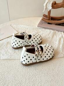 1 par de zapatos planos para bebé y niños, color beige, con lazo, diseño de lunares, suela de masaje, fondo suave antideslizante, estilo de moda popular, adecuados para primavera, verano, otoño e invierno - Beis - Ver 3