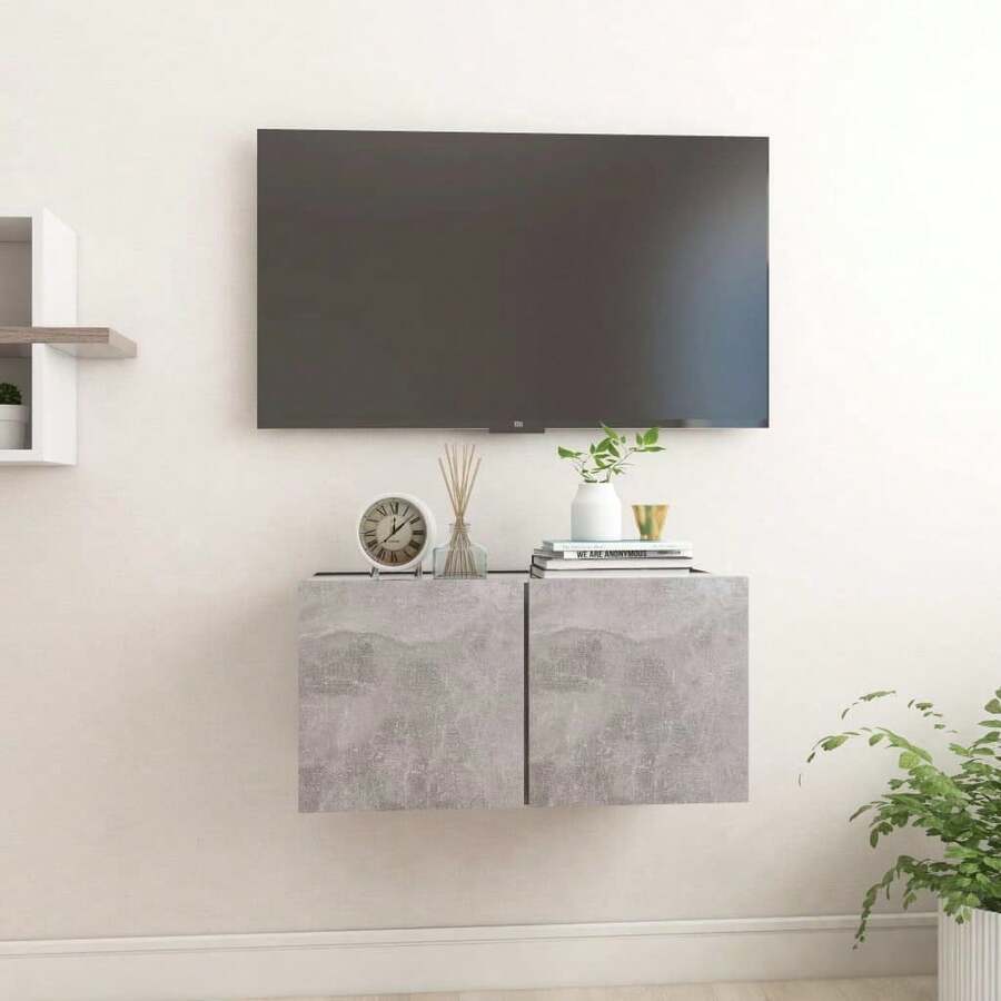 vidaXL Wall-Mounted TV Cabinet Set, Concrete Grey, 60 X 30 X 30 Cm, Engineered Wood, Modern Living Room Shelf, Rectangular TV Stand, Space-Saving Furniture Set, Wooden Wall Unit - Concrete Dust - View 1