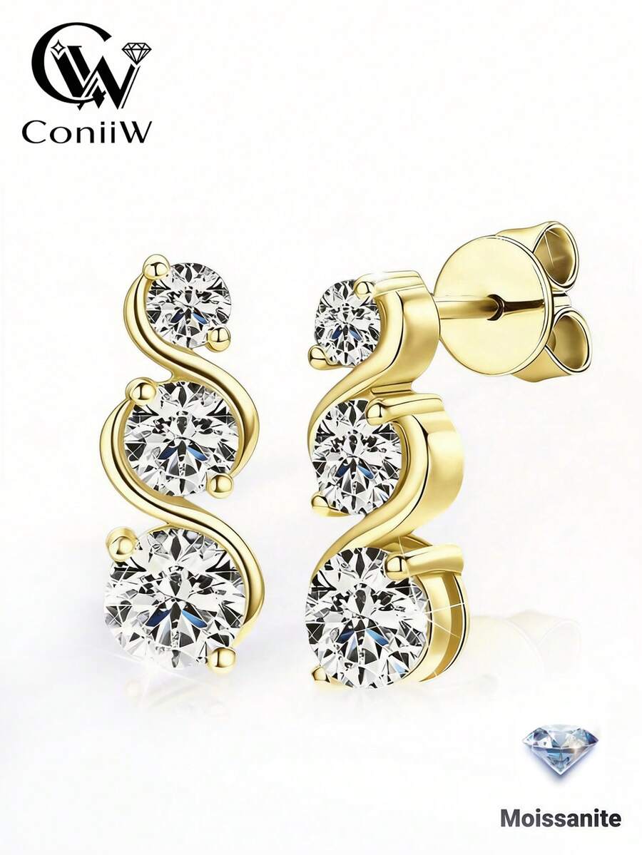 ConiiW A Pair Of 925 Sterling Silver, 0.9-Carat Moissanite Twisted Braided Earrings, Stylish And Unique, Suitable For Everyday Wear, Dates, Or As A Gift.
