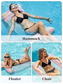 Daisy Striped Print Adult Inflatable Water Hammock, Dual Air Pillow Breathable Mesh Floating Lounge Chair, Multi-Position Portable Pool Float, Suitable For Beach, Lake, Summer Sunbathing, Pool Leisure - Multicolor - View 3