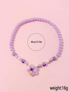 1/5pcs/Set Girls Cute Flower Pendant Soft Clay Beaded Necklace Set Suitable For Holiday Party School Daily Activities Wear - Multicolor - View 3