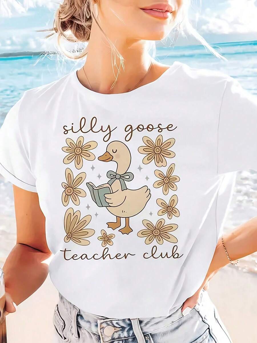 Blusa de Algodón Puro Cuello Redondo Manga Corta para Verano con Diseño Original Top Ligero Suave Transpirable Regalo Perfecto para Celebraciones de San Valentín y Regalos Navideños Estilo C - Blanco - Ver 1