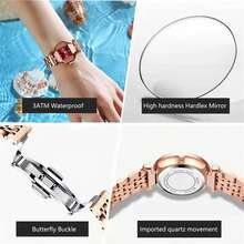 POEDAGAR 1pc Women's Hexagonal Ruby Waterproof Luminous Rhinestone Scale Rose Gold Stainless Steel Strap Fashion Quartz Watch, Valentine's Day Gift - Red - View 5
