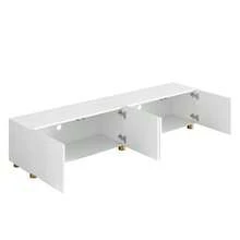 Modern Low TV Stand With Embossed Moldings, 4 Doors, Metal Legs - 白色 - 查看 11