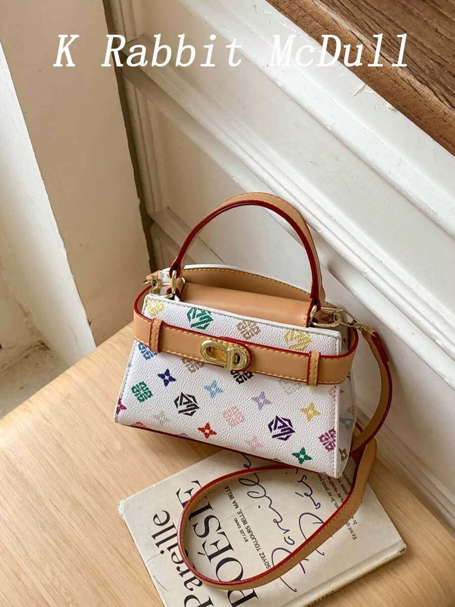 New Fashion All-Over Print PU Tote Bag, Elegant Multipurpose Shoulder Bag With Detachable Strap And Metal Buckle, Suitable For Dates, Gifts,Shopping