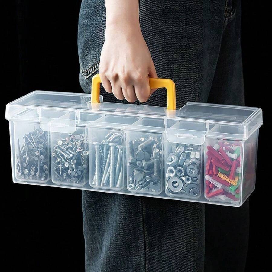 7pcs (6 Small Boxes + 1 Large Box) Tool Parts Storage Box, Multi-Compartment Portable Transparent Tool Organizer, Home Screw, Wrench, Hardware Accessories Sorting Box, Toy Organizer Box, Portable Divider Sorting Box - Ideal Storage And Tool Organizer Choice - A - View 1