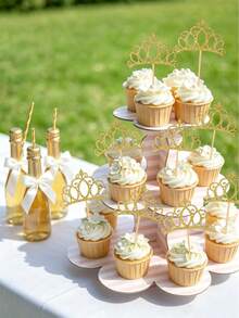 24/12/1 Peça Toppers de Cupcake com Coroa Dourada Brilhante, Decoração de Bolo com Coroa de Princesa, Adequado para Aniversário, Casamento, Aniversário, Chá de Bebê, Chá de Noiva, Festa de Feriado, Decoração de Mesa de Sobremesa de Cozinha Doméstica - Inserção de bolo em formato de coroa - Visão 4