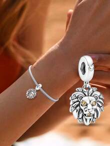 1pc 925 Sterling Silver Small Lion Bead, Suitable For Bracelet, Bangle DIY Jewelry Making And Daily Decoration, Women & Girls Jewelry Accessory - Style 19 - View 5