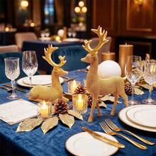 Luxury Gold Beaded Reindeer Figurine Set (2pcs, Standing And Lying) - Modern Textured Deer Sculpture, Elegant Home Decor For Tabletop, Bookshelf, Mantel, Nordic Style Artistic Statue, Unique Housewarming Holiday Gift - Spotted Deer - View 4