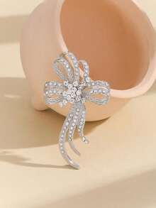 Elegant Minimalist Rhinestone Bow Fashion Brooch Women's Accessory - Silver - View 2