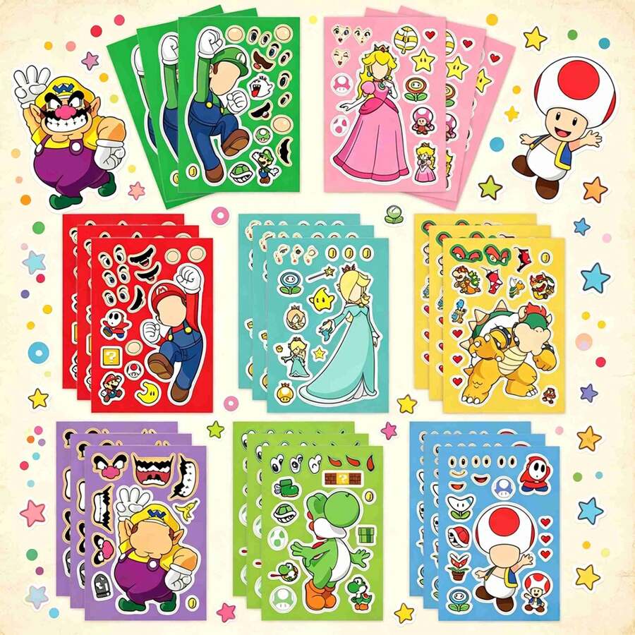 8 Stücke beliebte Gesichtsveränderungs-Puzzle-Aufkleber, lustiges DIY-Collage-Spiel, fördert die praktische Fähigkeit von Kindern, Geburtstags- und Schulanfangsgeschenke, hochwertige Feiertagsgeschenke für Jungen und Mädchen - Verschiedenfarbig - Übersicht 1