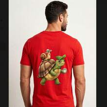 Camisetas de algodón puro, camisetas para hombre, camisetas para mujer, camisetas estampadas, camisetas de manga corta, modernas e informales, diseño de tortuga. - Rojo - Ver 10