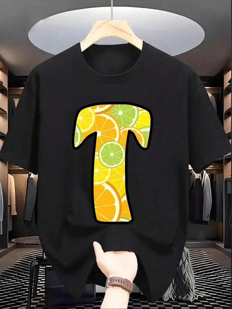 Nueva Camiseta de Verano para Hombre, Camiseta de Manga Corta con Estampado de Letras, 1 pieza - Negro - Añade 1