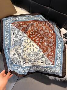 1 pieza Pañuelo cuadrado de mujer de 70 cm con estampado floral de cachemira de seda, pañuelo versátil, accesorio para el cabello, pañuelo de moda para vestir - Multicolor - Ver 1