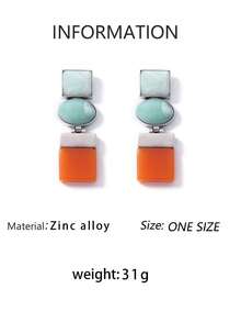 1 Pair European And American Vintage Contrast Color Alloy Geometric Patchwork Dangle Earrings, Unique Gradient Niche Korean Style Lightweight Luxury Fashion Earrings - Geometric Patchwork Earrings - View 8